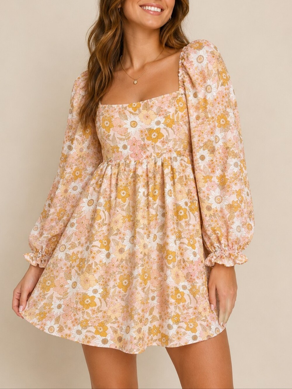 Storia Whimsy Floral Puff Sleeve Babydoll Mini Dress Pink Women Size M Fairycore